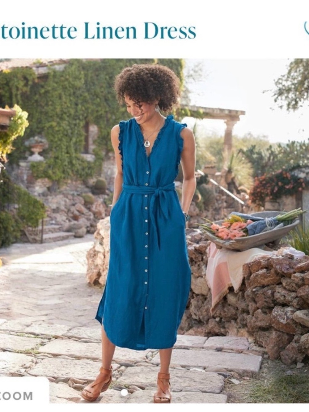 NWT $248 Sundance Antoinette Teal Blue Linen Ruffle MIDI Dress Slip Belt XL XXL